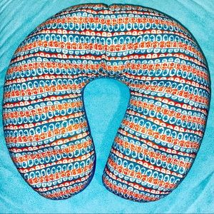 Travel neck pillow, blue, orange, white w/ flowers